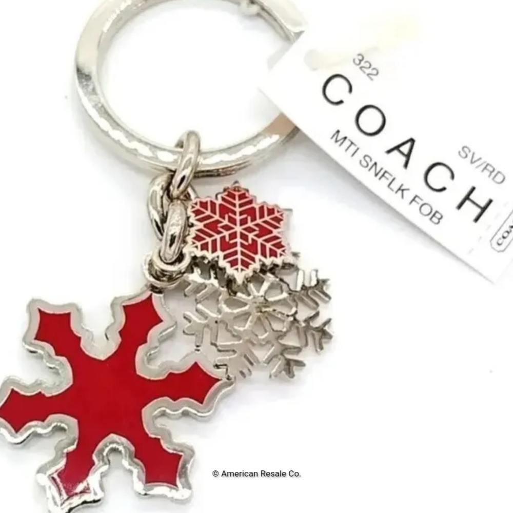 COACH Vintage Red Multi Snowflake Fob Purse Charm NWT #7322 - Picture 2 of 5